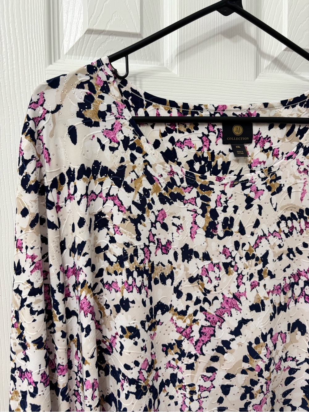 JM Collection Plus Size XXL Textured Print 3/4 Sleeve Scoop Neck Tunic Top - Picture 3 of 7